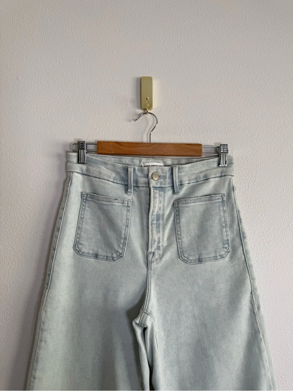 GOOD AMERICAN good waist palazzo crop patch pocket jeans indigo660 sz 29/8 NWOT